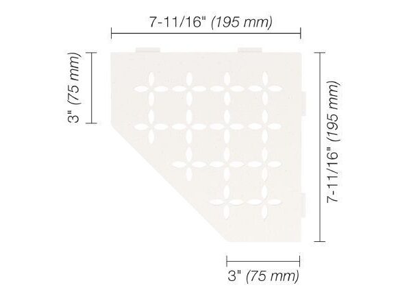 Schluter - SHELF-E Pentagonal Corner Shelf Floral Design - Aluminum Matte White