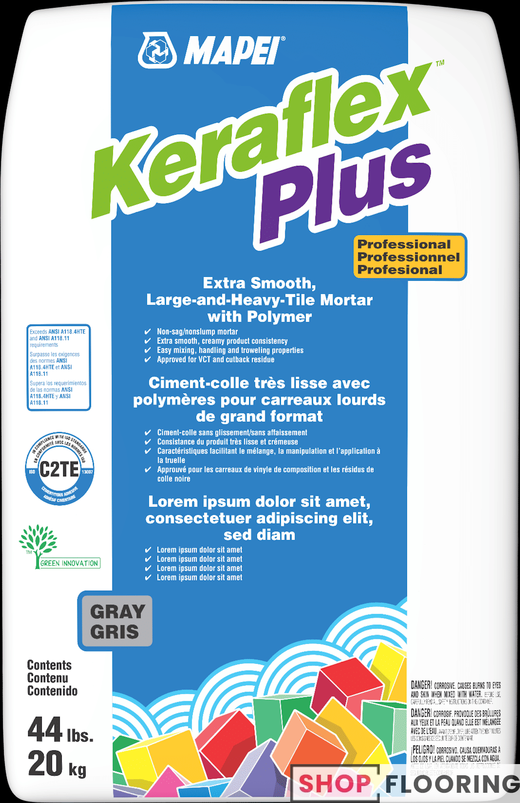 mapei - keraflex plus extra smooth large & heavy-tile mortar, gray - 44 lb 1 mapei - keraflex plus extra smooth large & heavy-tile mortar, gray - 44 lb