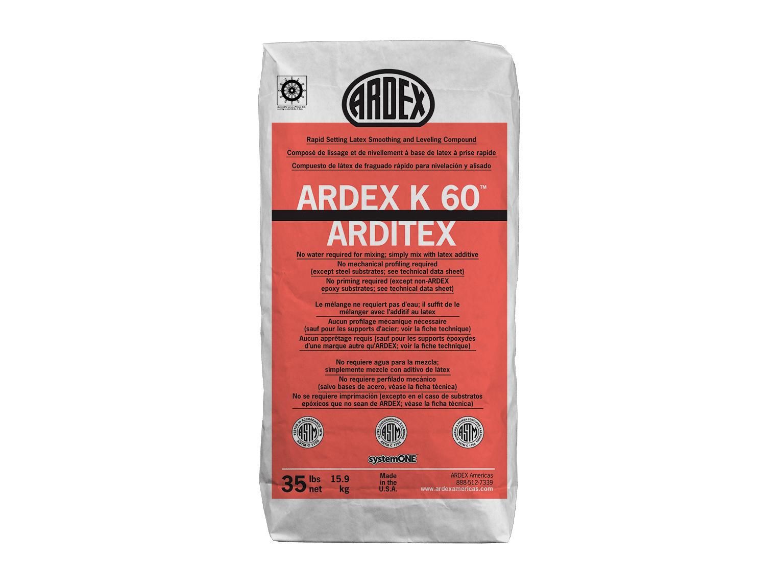 ardex - k 60 arditex two-component rapid setting latex smoothing & leveling compound, powder - 35 lb 1 ardex - k 60 arditex two-component rapid setting latex smooth…