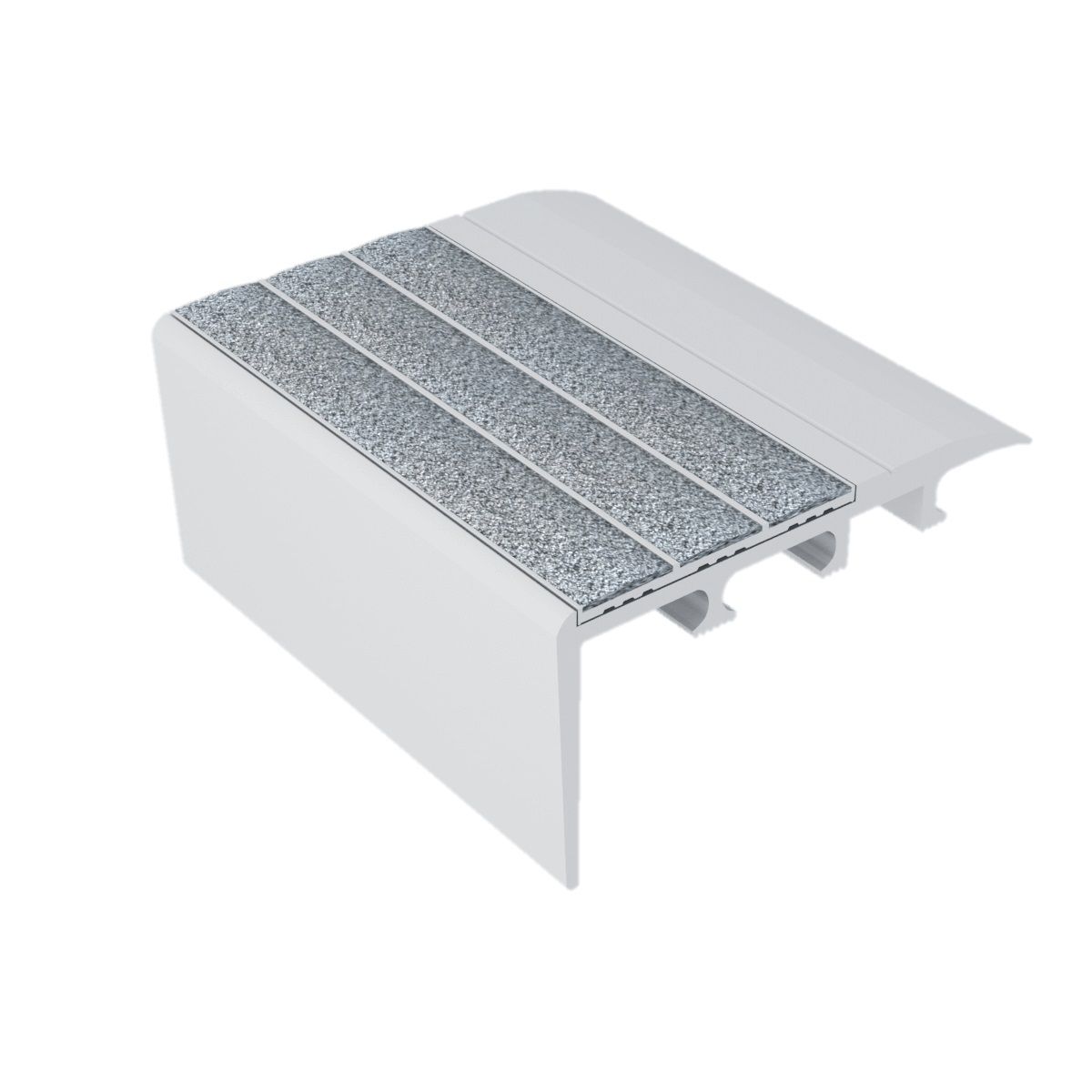 kinesik - ecoglo c4-n20 carpet stair nosing anodized aluminium with grey anti-slip strips 2.7" (sold in linear feet) 1 kinesik - ecoglo c4-n20 carpet stair nosing anodized alu…