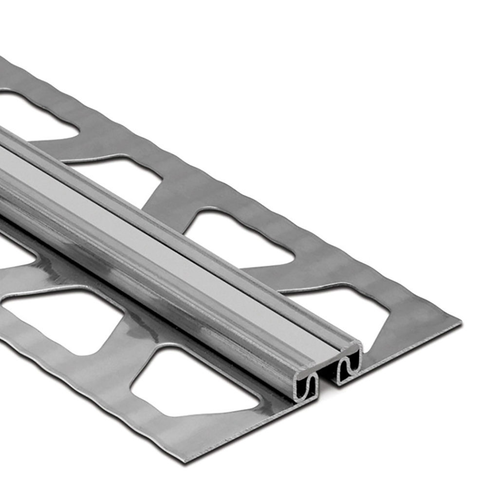 schluter - dilex-eksb surface movement joint profile for thinner floor coverings - stainless steel (v2) with 1/4" joint classic grey 3/32" (2.5 mm) x 8' 2-1/2" 1 schluter - dilex-eksb surface movement joint profile for thinn…