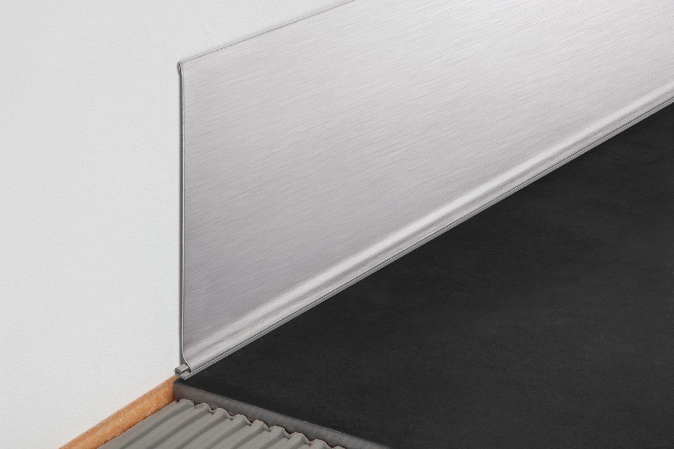 schluter - designbase-sl wall base profile designbase-sl - aluminum brushed stainless appearance 3-1/8" (80 mm) x 8' 2-1/2" 1 schluter - designbase-sl wall base profile designbase-sl - alu…
