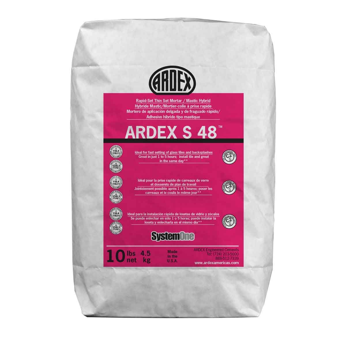 ardex - s 48 rapid-set thin set mortar / mastic hybrid, gray - 10 lb 1 ardex - s 48 rapid-set thin set mortar / mastic hybrid