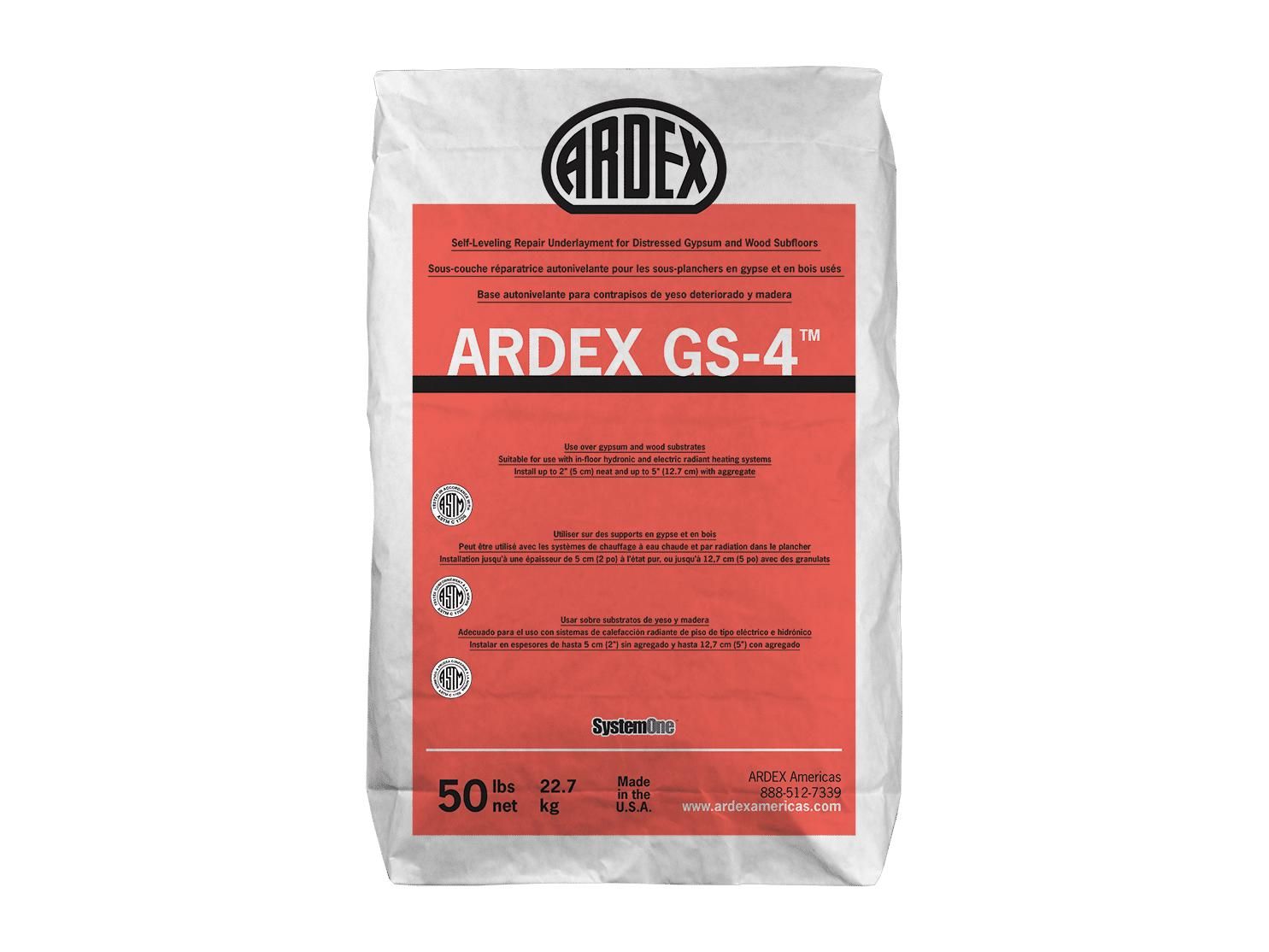 ardex - gs-4 self-leveling repair underlayment for distressed gypsum & wood subfloors, gray - 50 lb 1 ardex - gs-4 self-leveling repair underlayment for dis…