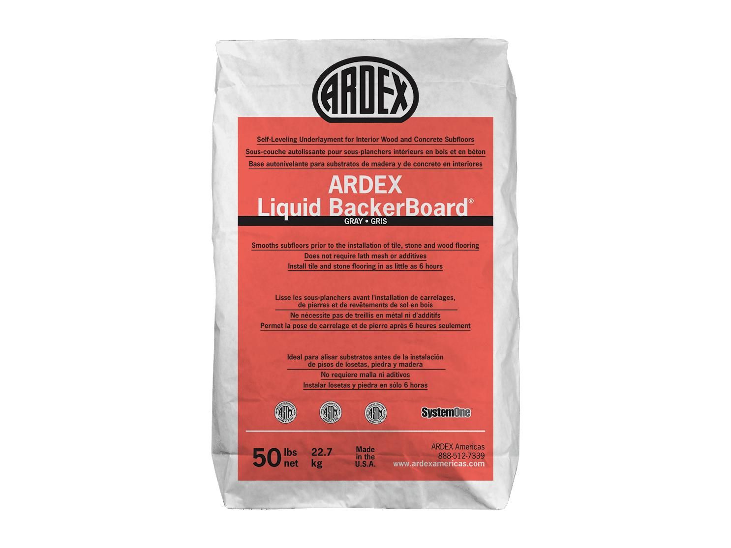 ardex - liquid backerboard self-leveleing underlayment for interior wood & concrete subfloors, gray - 50 lb 1 ardex - liquid backerboard self-leveleing underlaym…