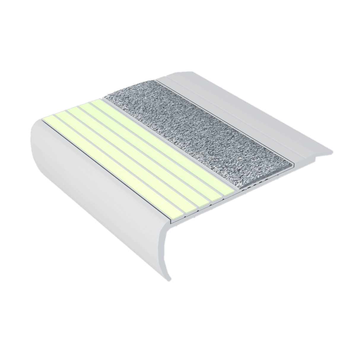 kinesik - ecoglo f8-e40 photoluminescent flat stair nosing with grey anti-slip strip 3" (sold in linear feet) 1 kinesik - ecoglo f8-e40 photoluminescent flat stair nosing with…