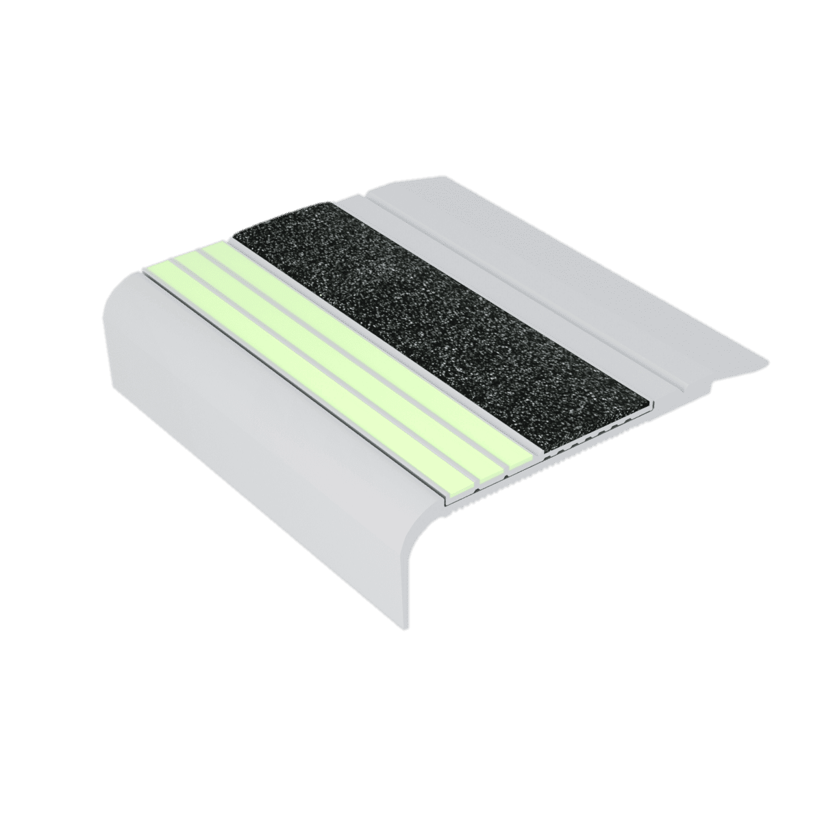 kinesik - ecoglo f5-e20 photoluminescent flat stair nosing with black anti-slip strip 2.7" (sold in linear feet) 1 kinesik - ecoglo f5-e20 photoluminescent flat stair nosing with…