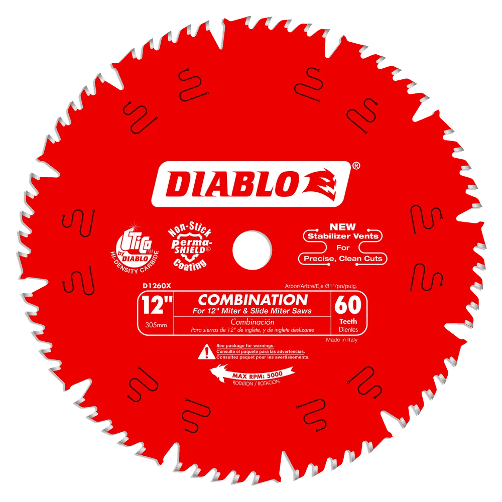 diablo - combination saw blade 60 tooth for miter, slide miter and table saws 12" 1 diablo - combination saw blade 60 tooth for miter
