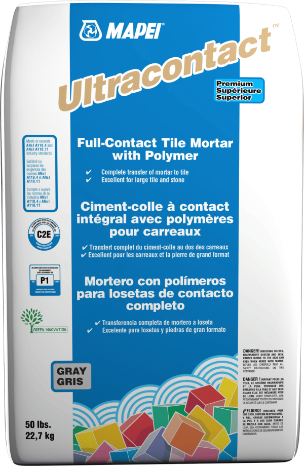 mapei - ultracontact full-contact tile mortar with polymer, gray - 50 lb