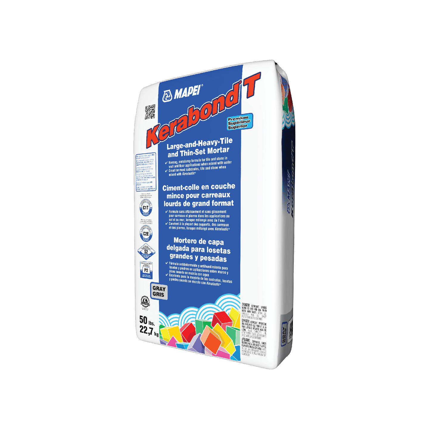 mapei - kerabond t premium large & heavy tile thin-set mortar, gray - 50 lb 1 mapei - kerabond t premium large & heavy tile thin-set mortar, gray - 50 lb