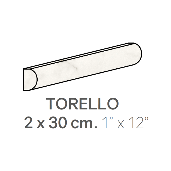 Centura Ceramic Wall Molding Torello Carrara Gloss 1" x 12" (Pack of 48)