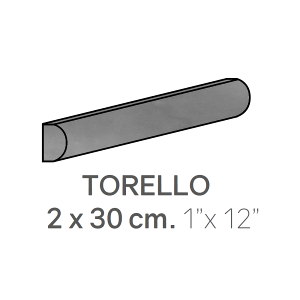 Centura Ceramic Wall Molding Torello Masia Dark Grey Glossy 1" x 12" (Pack of 48)
