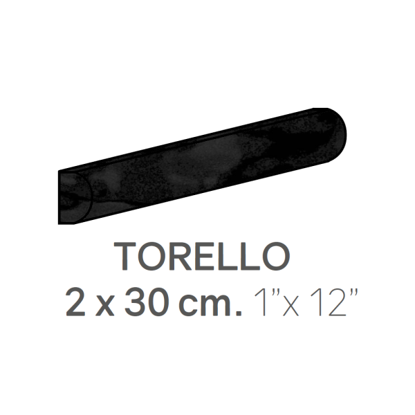 Centura Ceramic Wall Molding Torello Masia Black Glossy 1" x 12" (Pack of 48)