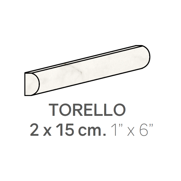 Centura Ceramic Wall Molding Torello Carrara Pencil Matte 1" x 6" (Pack of 27)