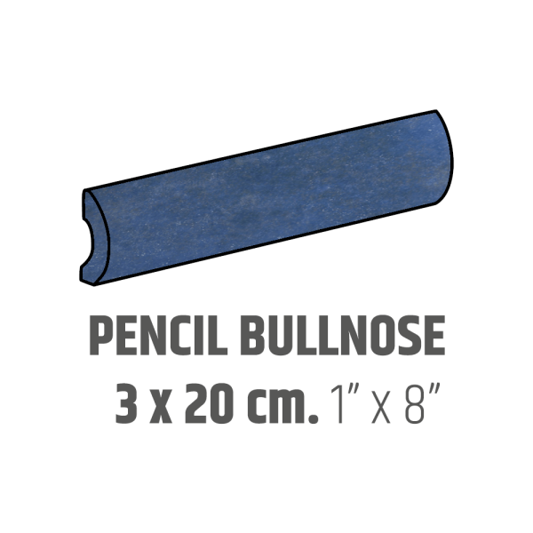 Centura Ceramic Wall Molding Pencil Bullnose Artisan Colonial Blue Glossy 1" x 8" (Pack of 15)