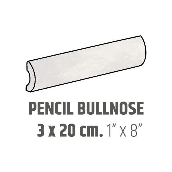 Centura Ceramic Wall Molding Pencil Bullnose Artisan White Glossy 1" x 8" (Pack of 15)