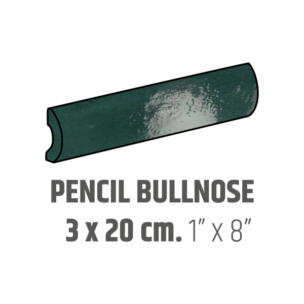 Centura Ceramic Wall Molding Pencil Bullnose Artisan Moss Green Glossy 1" x 8" (Pack of 15)