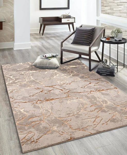 Copper Beige Luxury Abstract Living Room Bedroom Area Rug - 5'3" X 7'3"