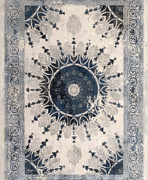 Blue Grey Ivory Traditional Bordered Living Room Bedroom Area Rug - 7'10" X 10'5"