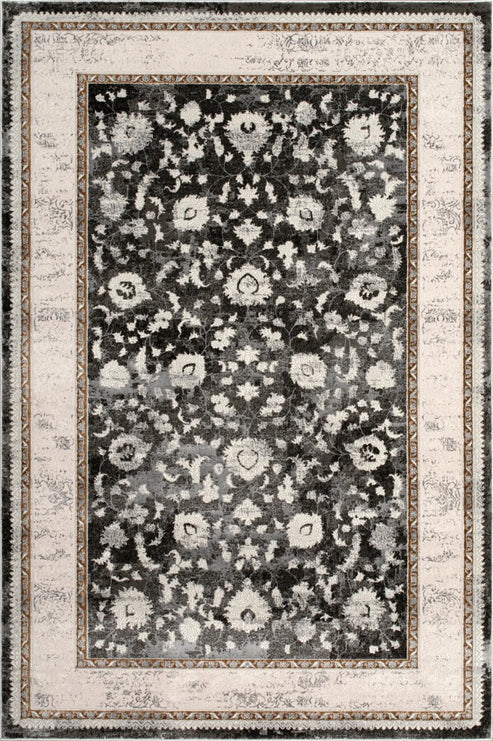 dark grey ivory traditional bordered living room bedroom area rug - 3'11" x 5'3" 1 dark grey ivory traditional bordered living room bedroom area rug - 3'11" x 5'3"