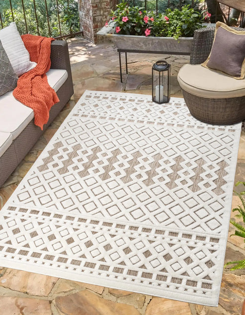 geometric modern contemporary outdoor indoor area rug carpet for patio, porch, dining area, balcony, living room, bedroom - brown - cream beige - 2'7" x 4'11" 1 geometric modern contemporary outdoor indoor area rug carpet for patio, porch, dining area, balcony, living room, bedroom - brown - cream beige - 2'7" x 4'11"