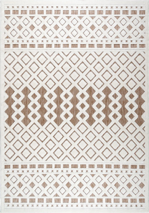 geometric modern contemporary outdoor indoor area rug carpet for patio, porch, dining area, balcony, living room, bedroom - brown - cream beige - 2'7" x 4'11" 2 geometric modern contemporary outdoor indoor area rug carpet for patio, porch, dining area, balcony, living room, bedroom - brown - cream beige - 2'7" x 4'11" - image 2