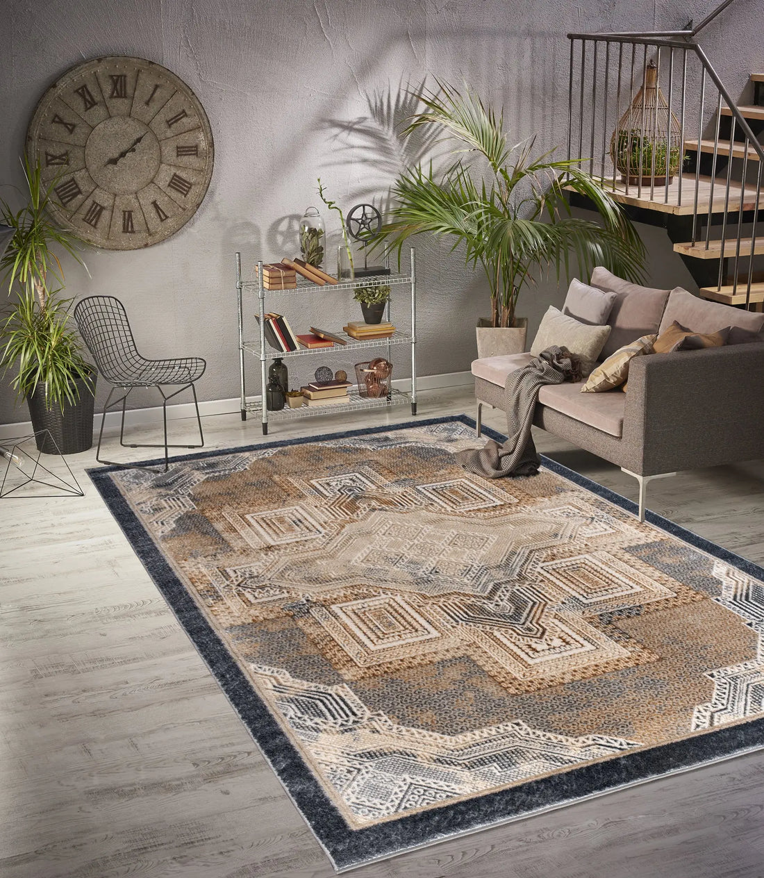 beige brown silver grey metalic traditional geometric contemporary area rug - 5'3" x 7'3" 1 beige brown silver grey metalic traditional geometric contemporary area rug - 5'3" x 7'3"