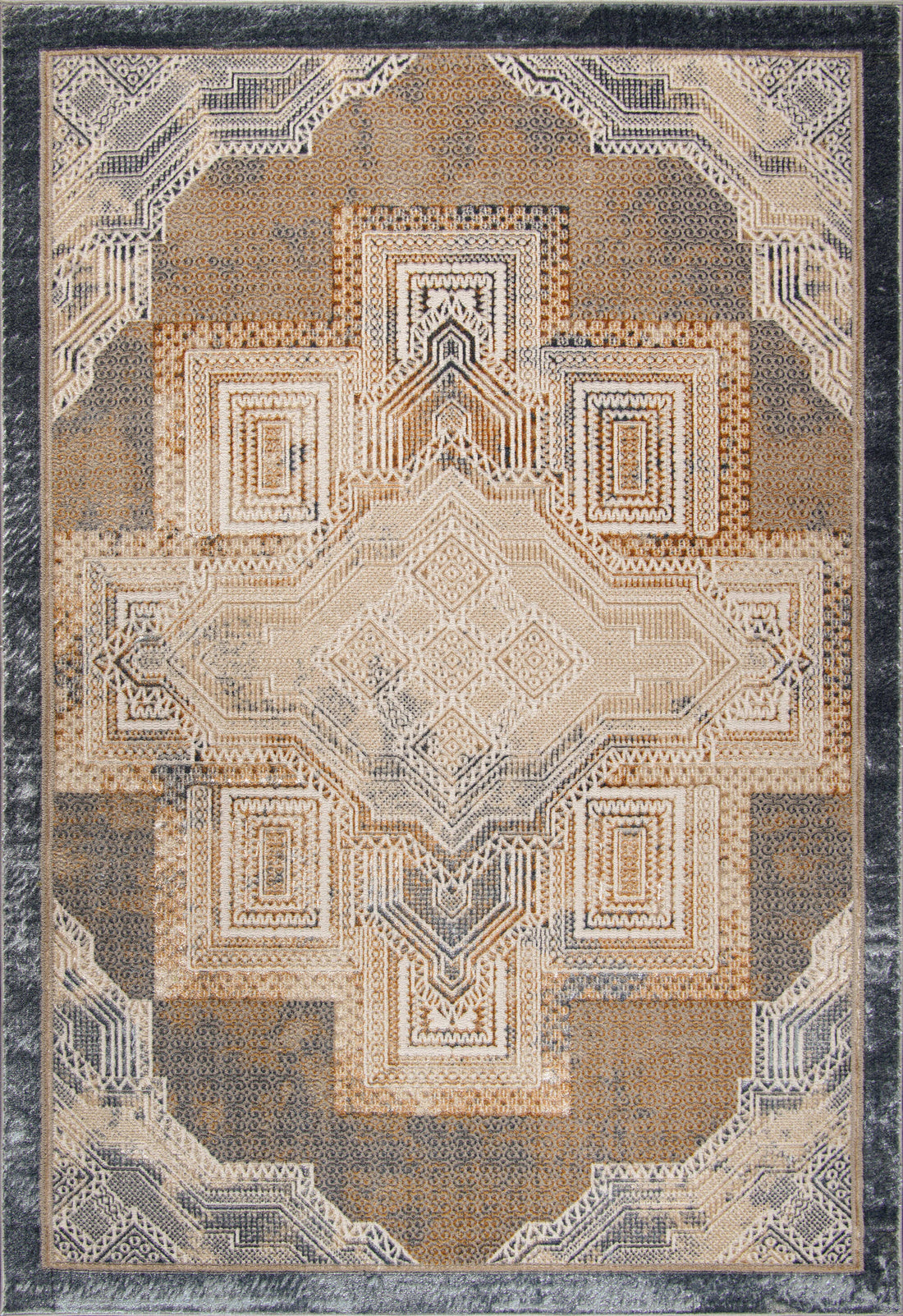 beige brown silver grey metalic traditional geometric contemporary area rug - 5'3" x 7'3" 2 beige brown silver grey metalic traditional geometric contemporary area rug - 5'3" x 7'3" - image 2