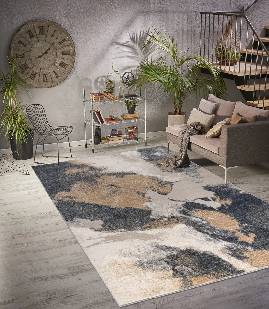 beige brown silver metalic abstract modern minimalistic contemporary area rug - 2'7" x 4'11" 1 beige brown silver metalic abstract modern minimalistic contemporary area rug - 2'7" x 4'11"