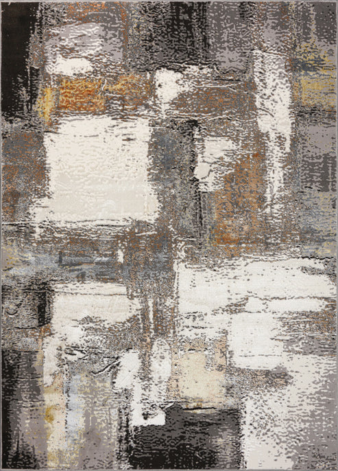 cream copper gold grey metalic rustic abstract patches pattern area rug - 6'7" x 9'2" 2 cream copper gold grey metalic rustic abstract patches pattern area rug - 6'7" x 9'2" - image 2