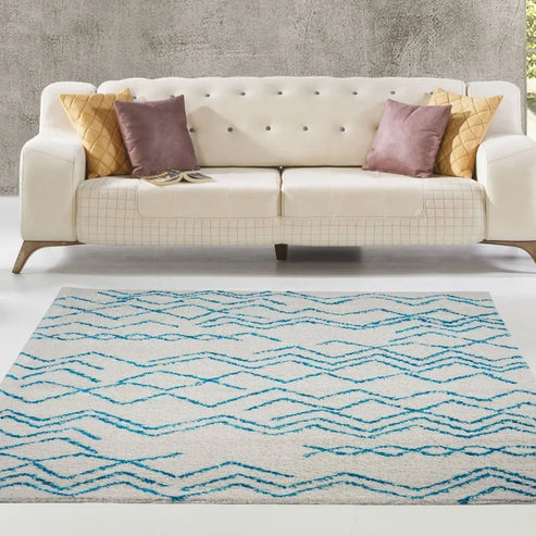 shaggy moroccan ivory turquoise area rug - 7'10" x 10'5" 2 shaggy moroccan ivory turquoise area rug - 7'10" x 10'5" - image 2