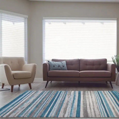kensington teal ivory stripes area rug - 2'7" x 9'10" 2 kensington teal ivory stripes area rug - 2'7" x 9'10" - image 2