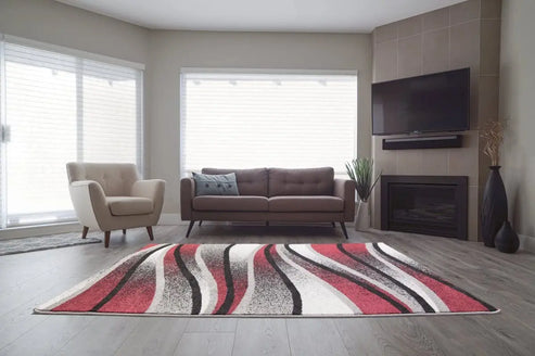 ivory red gray waves area rug - 2' x 3'3" 2 ivory red gray waves area rug - 2' x 3'3" - image 2