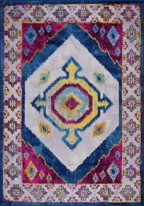 huma ikat traditional style european purple blue floor mat carpet - 3'11" x 5'7" 2 huma ikat traditional style european purple blue floor mat carpet - 3'11" x 5'7" - image 2
