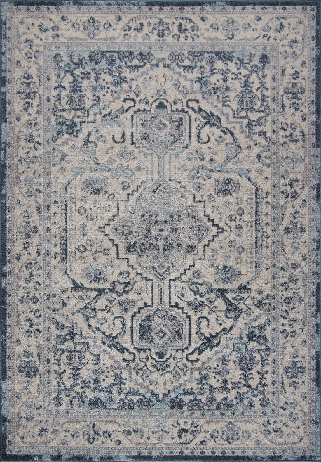 logan goldline cream ivory blue bordered persian style rug - 5'3" x 7'3" 1 logan goldline cream ivory blue bordered persian style rug - 5'3" x 7'3"