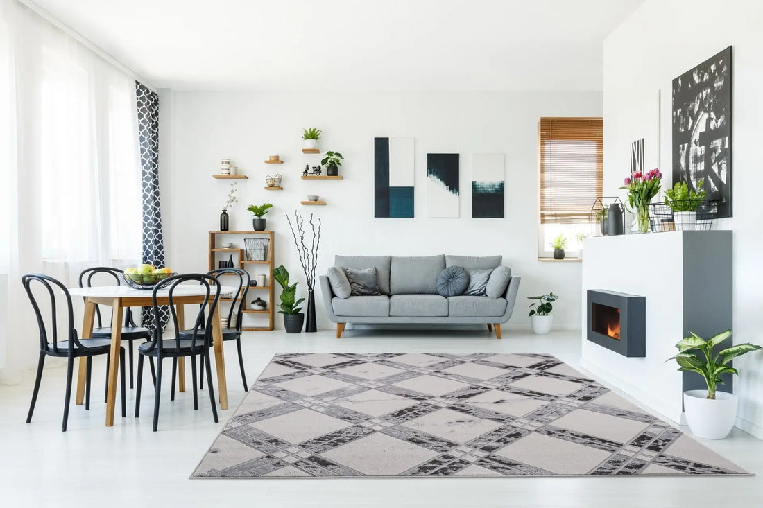 barrington ivory grey checks pattern area rug - 6'7" x 9'2" 1 barrington ivory grey checks pattern area rug - 6'7" x 9'2"